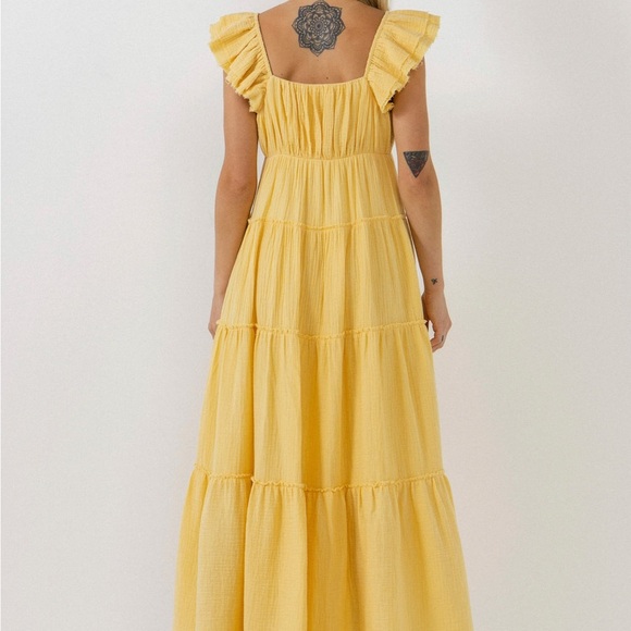 Free The Roses - Yellow Sweetheart With Raw Edges Details Maxi Dress Size  Large - Picture 3 of 14